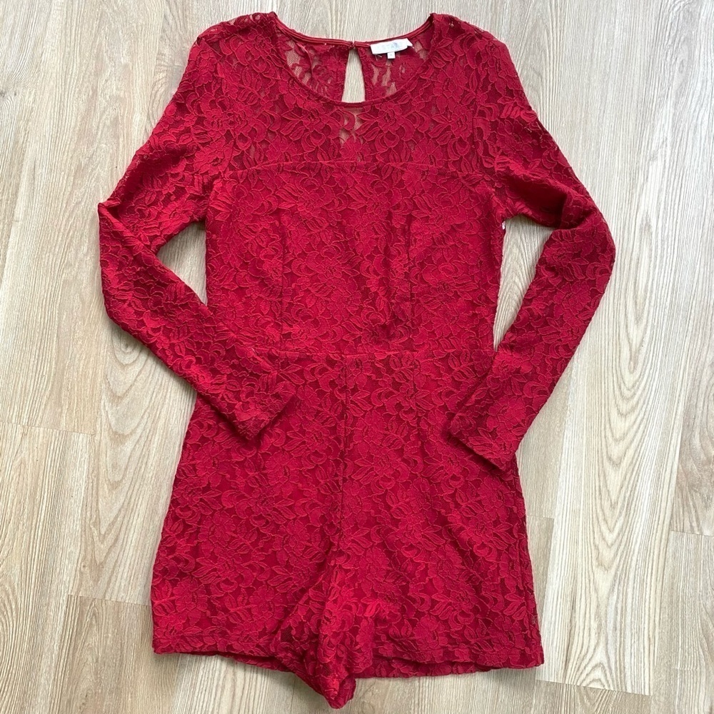 1. State Red Lace Romper/ Jumpsuit Long Sleeve